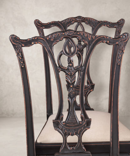 Conjunto de 6 Sillas Vintage Estilo Chippendale | Negro Decapado