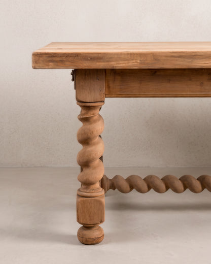 Mesa de Comedor de Roble Macizo de 220 cm | Patas Salomónicas, Francia