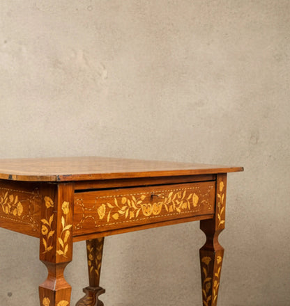 Mesa antigua de época con marquetería floral holandesa (Siglo XIX) Antique arte y decoracion