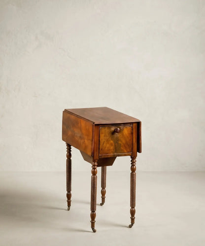 Mesa costurero antigua en palma de caoba con alas abatibles (S. XIX)