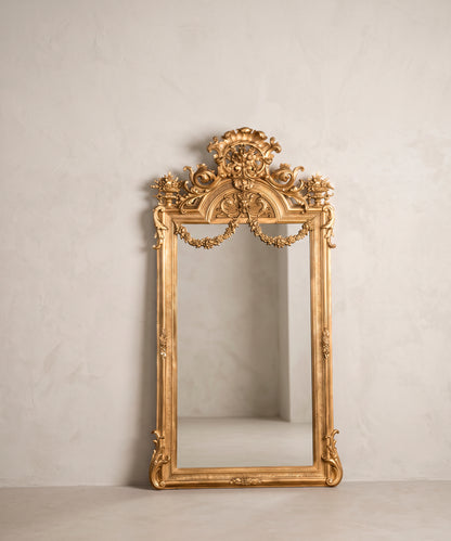 Espejo antiguo francés Napoleón III dorado al pan de oro vista frontal — Antique Arte y Decoración