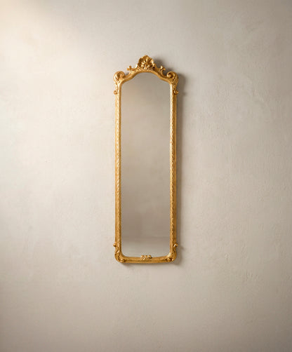 Espejo antiguo dorado al pan de oro estrecho estilo Luis XV vista frontal — Antique Arte y Decoración