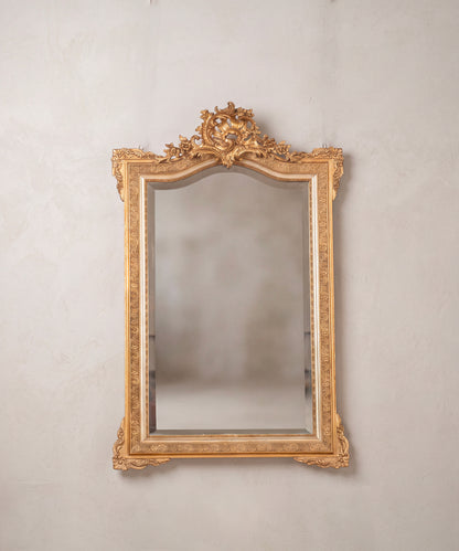 Espejo antiguo dorado al pan de oro estilo Luis XV siglo XIX vista frontal — Antique Arte y Decoración