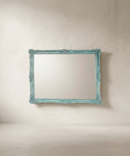 Espejo tallado en azul decapé, vista general — Antique Arte y Decoración