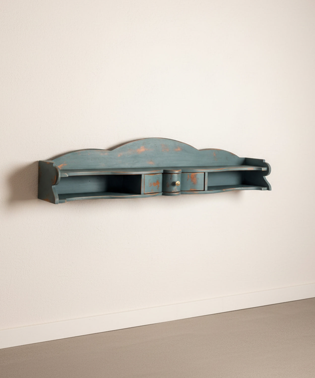 Estantería de pared con cajón en azul