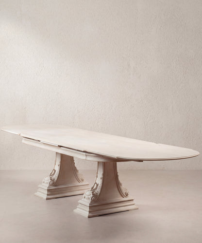 Mesa de Comedor Extensible con Cisnes Tallados | Estilo Imperio en Haya Maciza