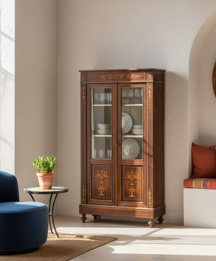 Vitrina antigua neoclásica de marquetería
