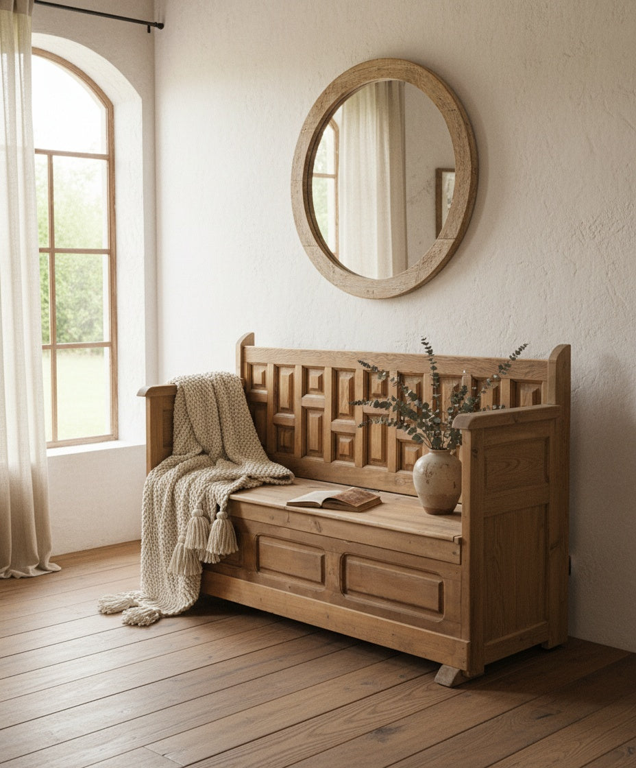 Banco escaño rústico de madera