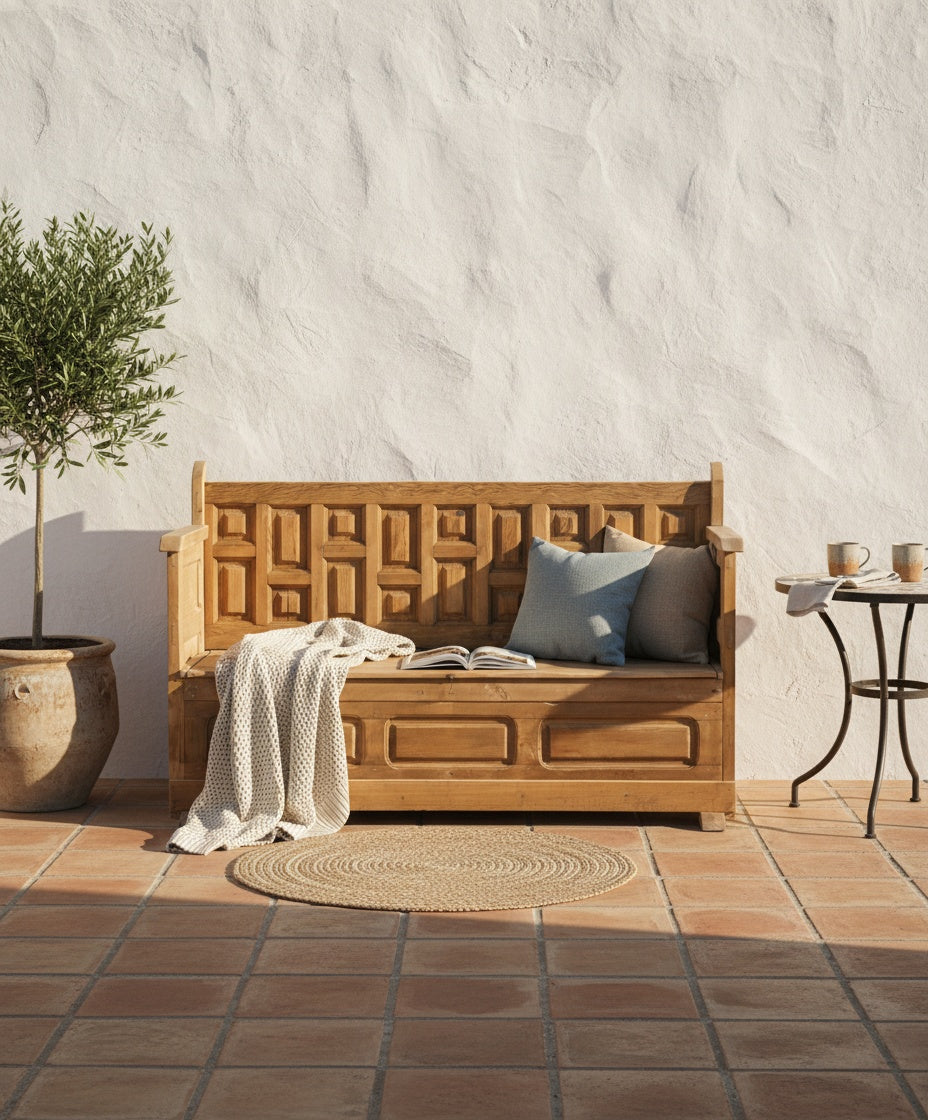 Banco escaño rústico de madera