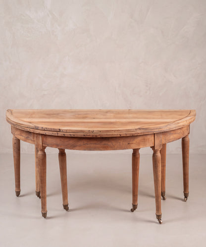 Consola demi-lune antigua vista frontal superior tapa de nogal plegada — Antique Arte y Decoración