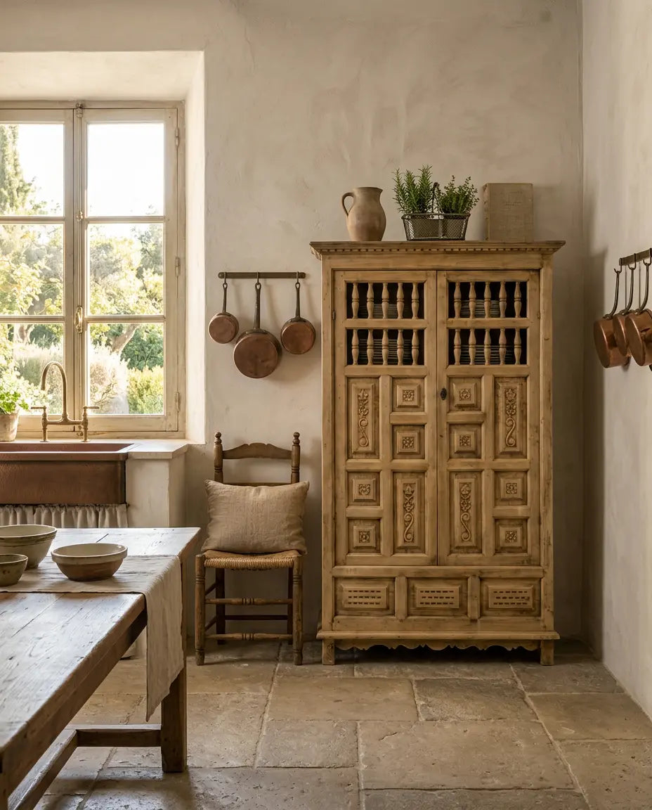 Alacena rústica de madera lavada con cuarterones