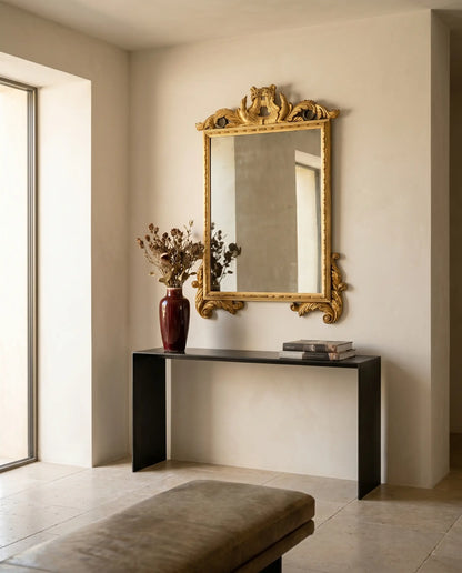 Espejo de pared dorado con copete de cisnes (117 x 80 cm)