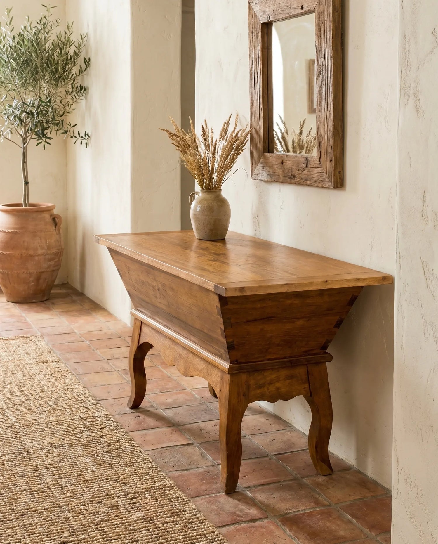 Mesa auxiliar artesa en madera maciza con almacenaje (estilo rústico)