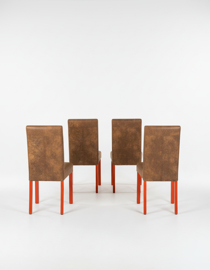 conjunto de cuatro sillas tela marron vista trasera