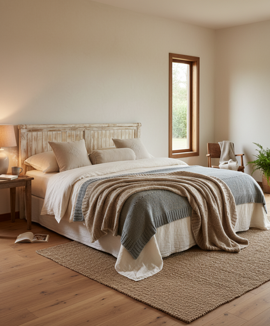 Dormitorio estilo mediterráneo con cabecero ancho con colchon king size vista lateral