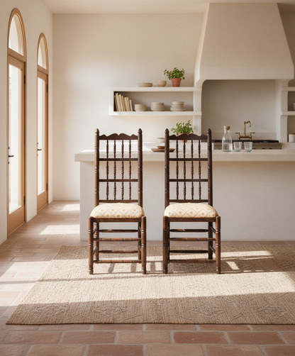 pareja de sullas rusticas de madera decorada