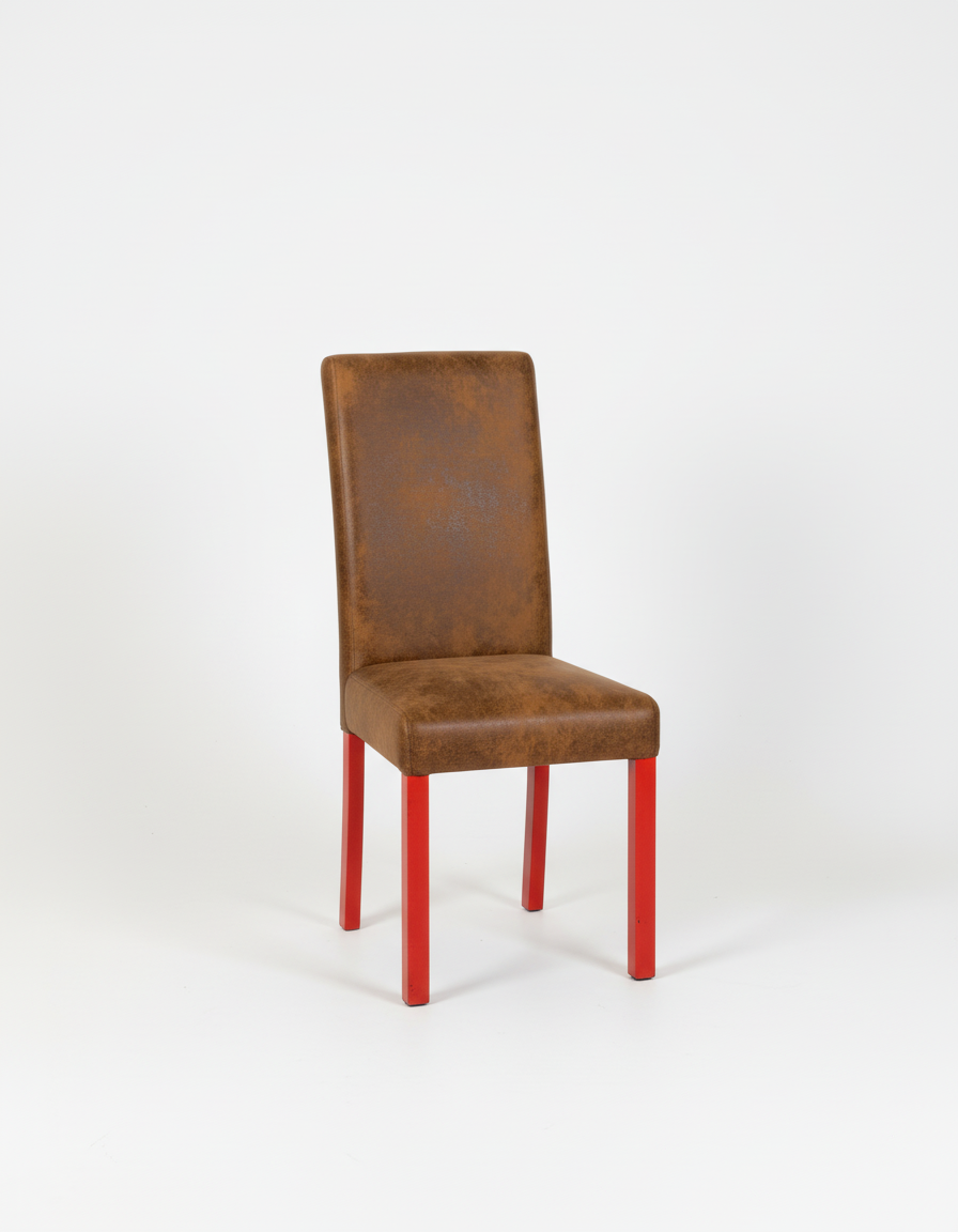 silla tela marron pata roja