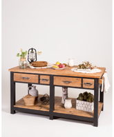 mesa isla industrial de madera vista lateral