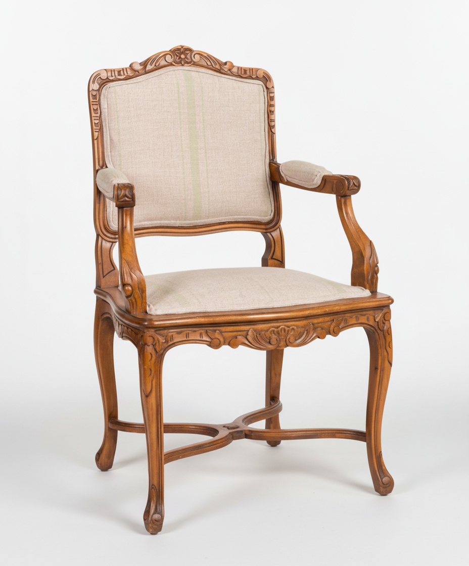 sillon luis xv de madera y lino