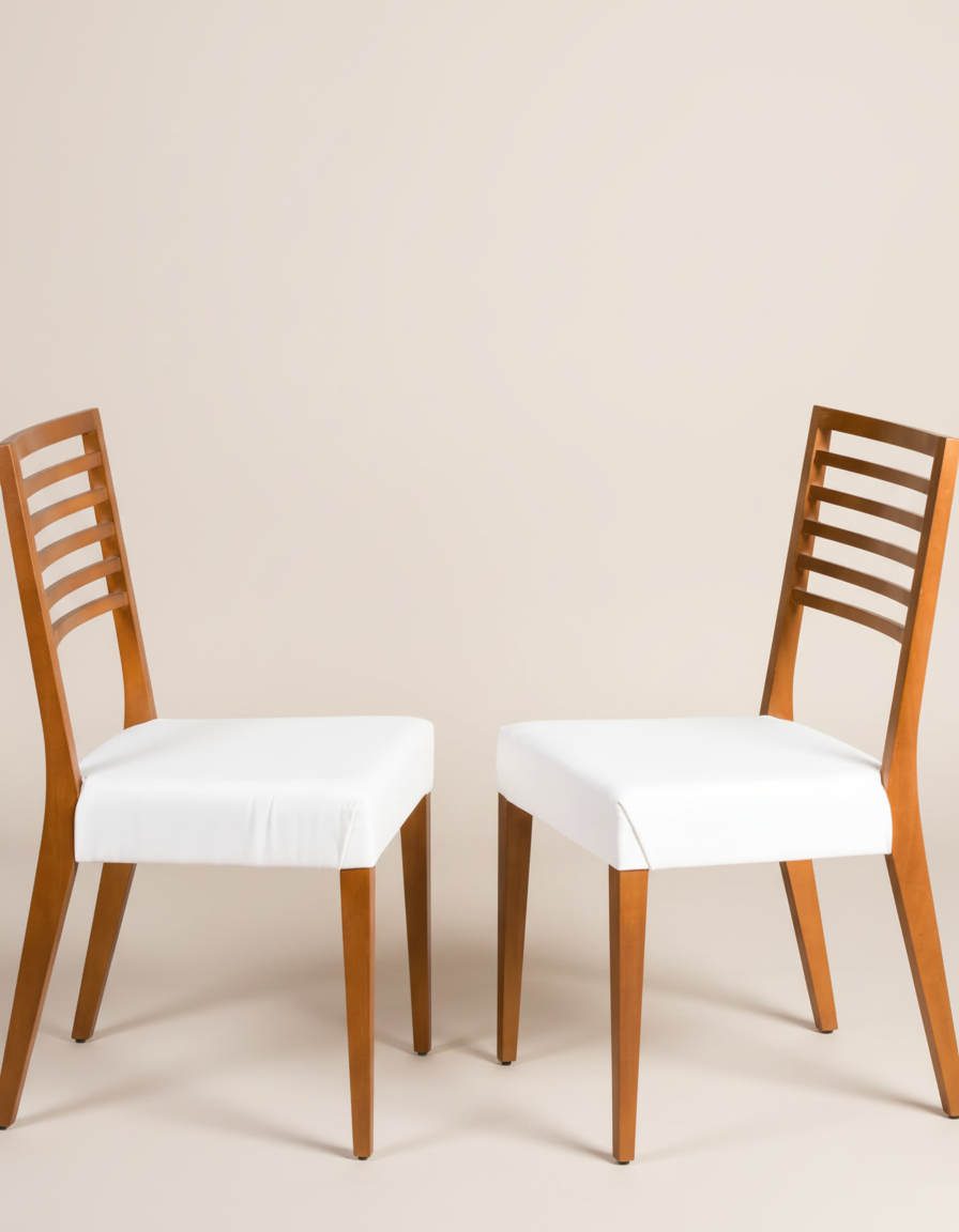 pareja de sillas de madera asiento en blanco lateral