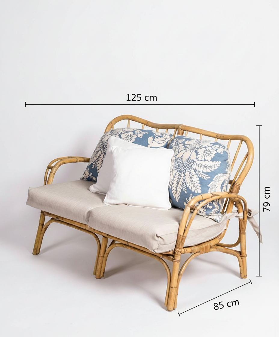 Sofá de caña natural con cojines