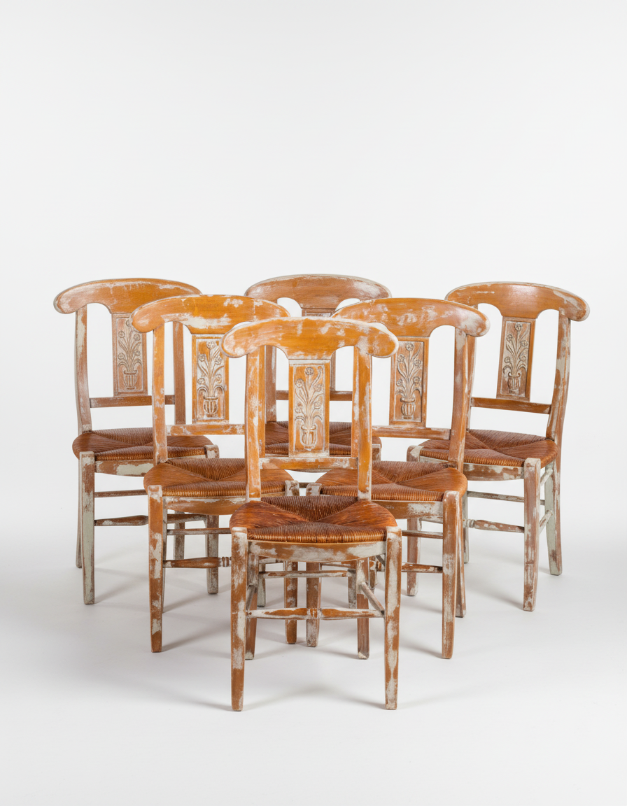 conjunto de sillas rusticas de madera lavada