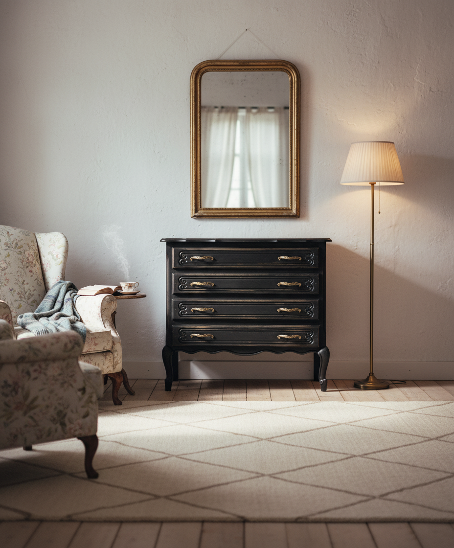 Cómoda antigua patinada en negro