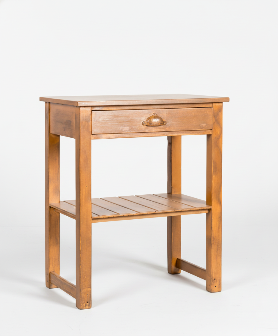 mesa auxiliar de madera vista lateral
