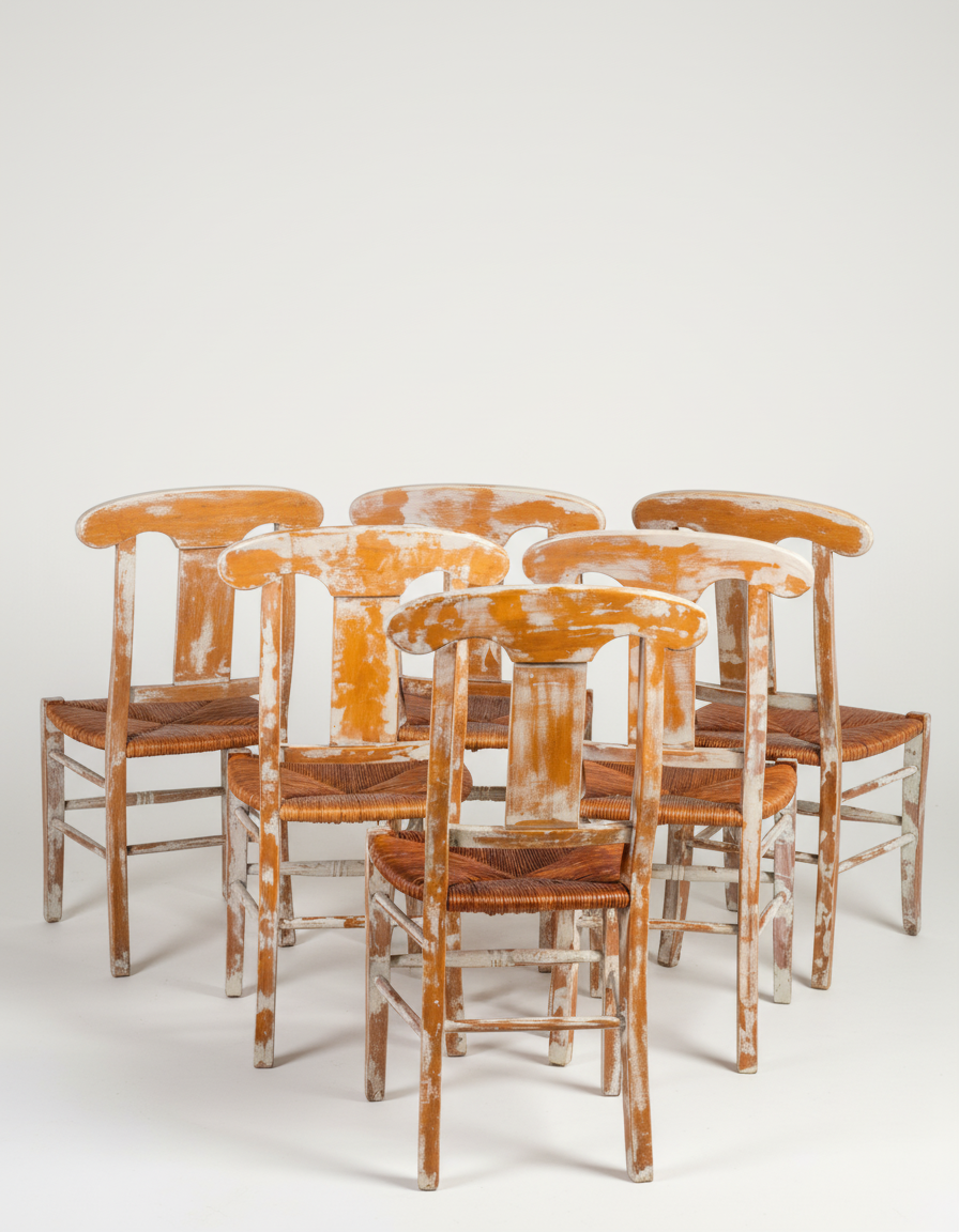 conjunto de seis sillas rustica lavadas vista trasera