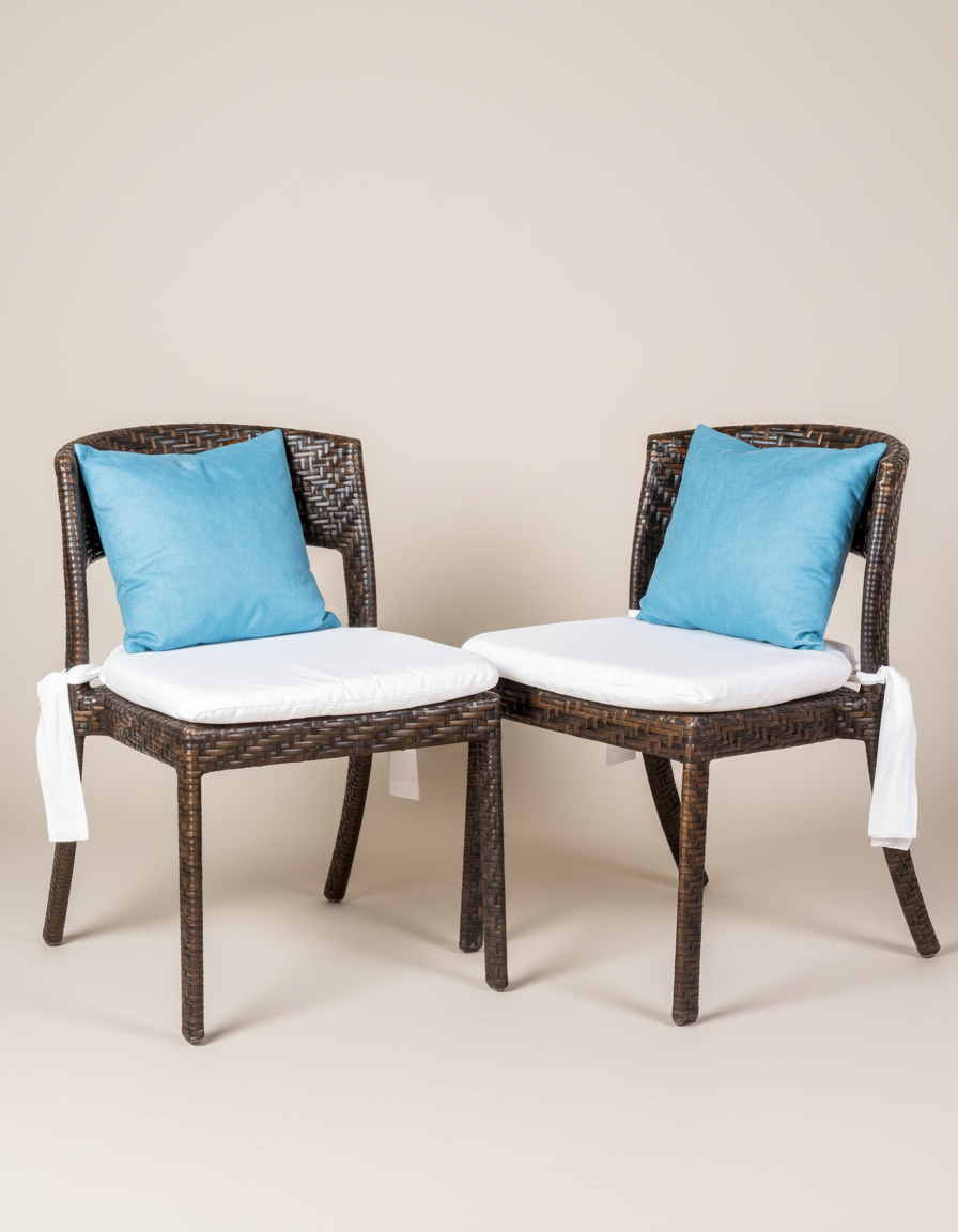 Pair of garden chairs with cushions