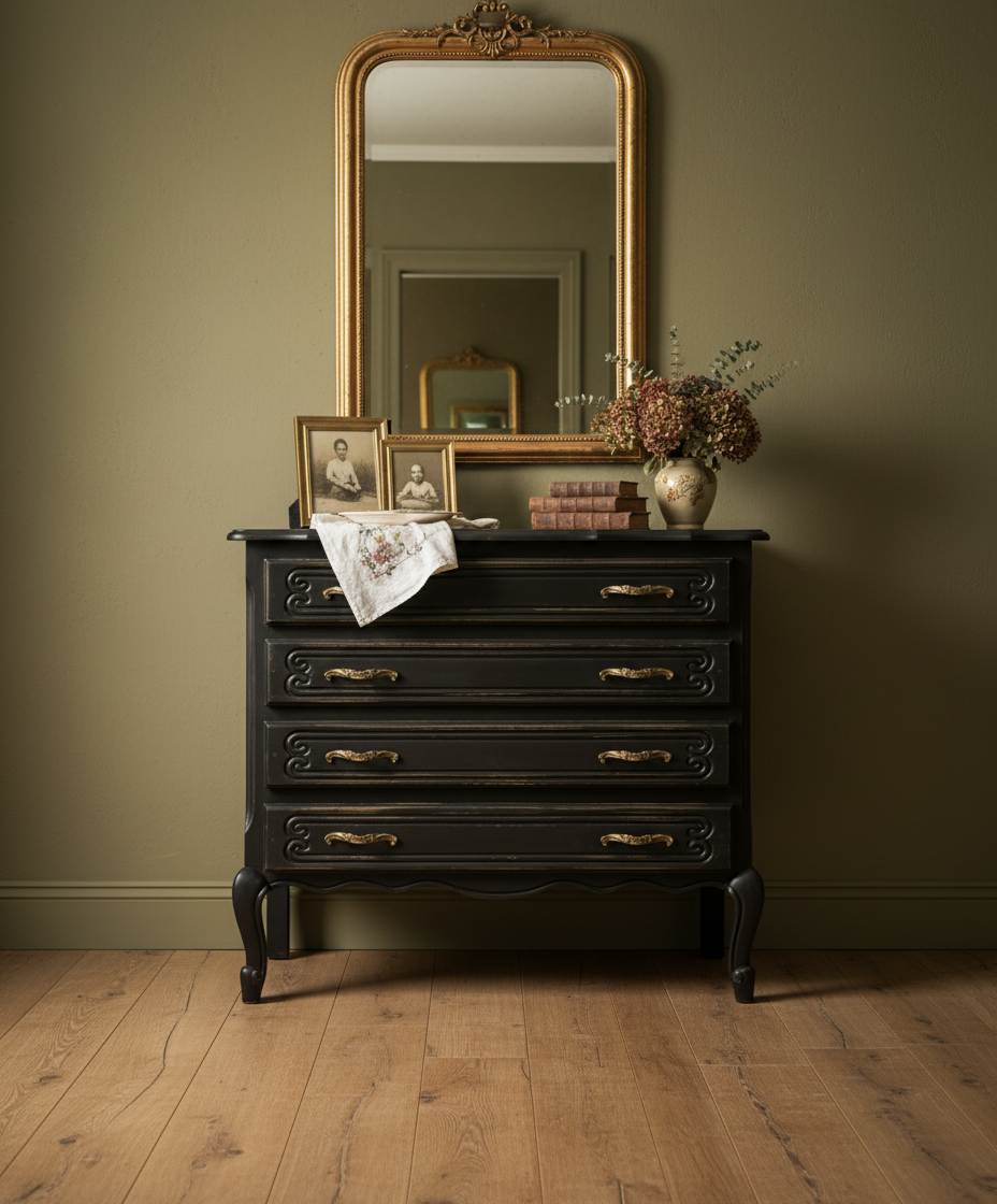 Cómoda antigua patinada en negro