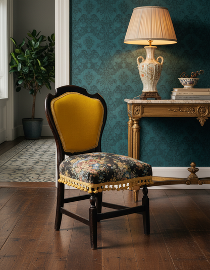 silla antigua ebonizada y tapizada