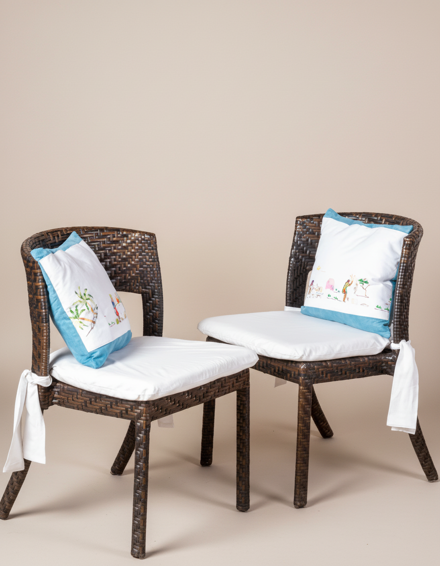 Pair of garden chairs with cushions