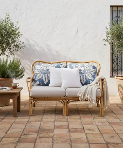 Sofá de caña natural con cojines