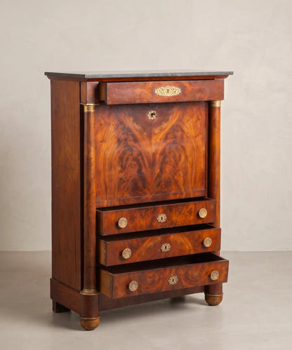 Secreter Imperio abierto vista lateral con tapa de escritura desplegada — Antique Arte y Decoración