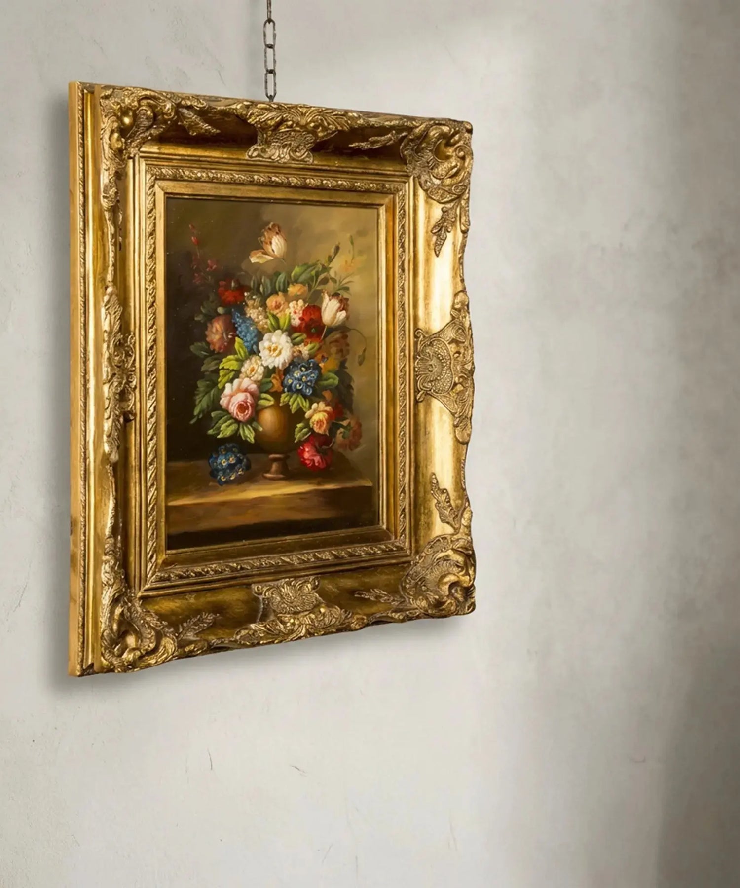 Cuadro con bodegón floral clásico y marco dorado Antique arte y decoracion