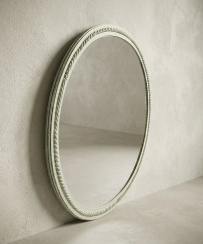 Espejo ovalado vintage en verde agua con marco sogueado (100 x 80 cm)