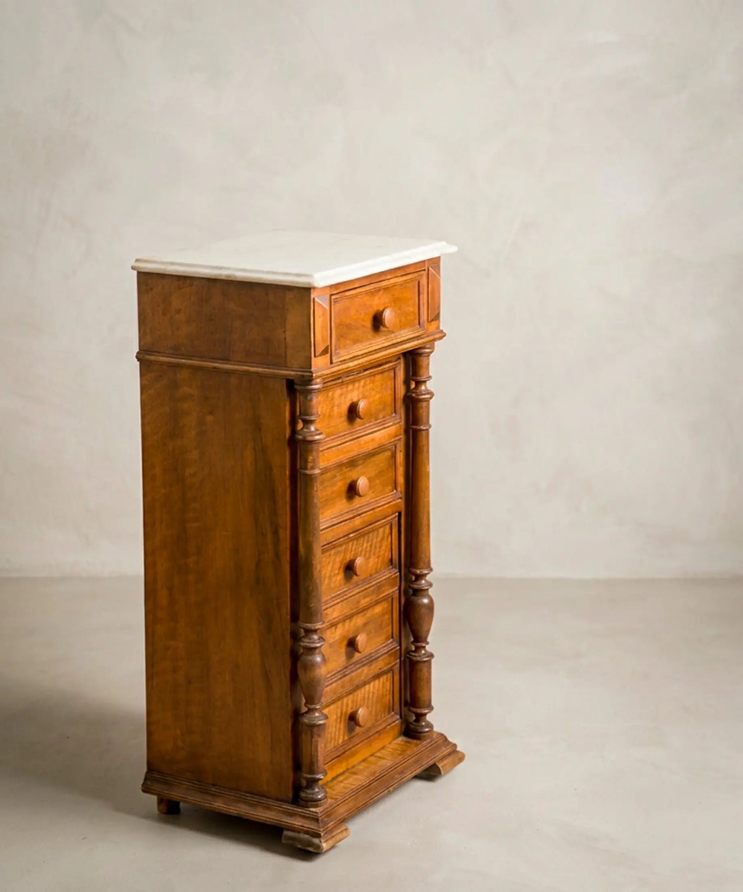 Mueble Auxiliar Antiguo de Nogal y Mármol Blanco | Enrique II S. XIX