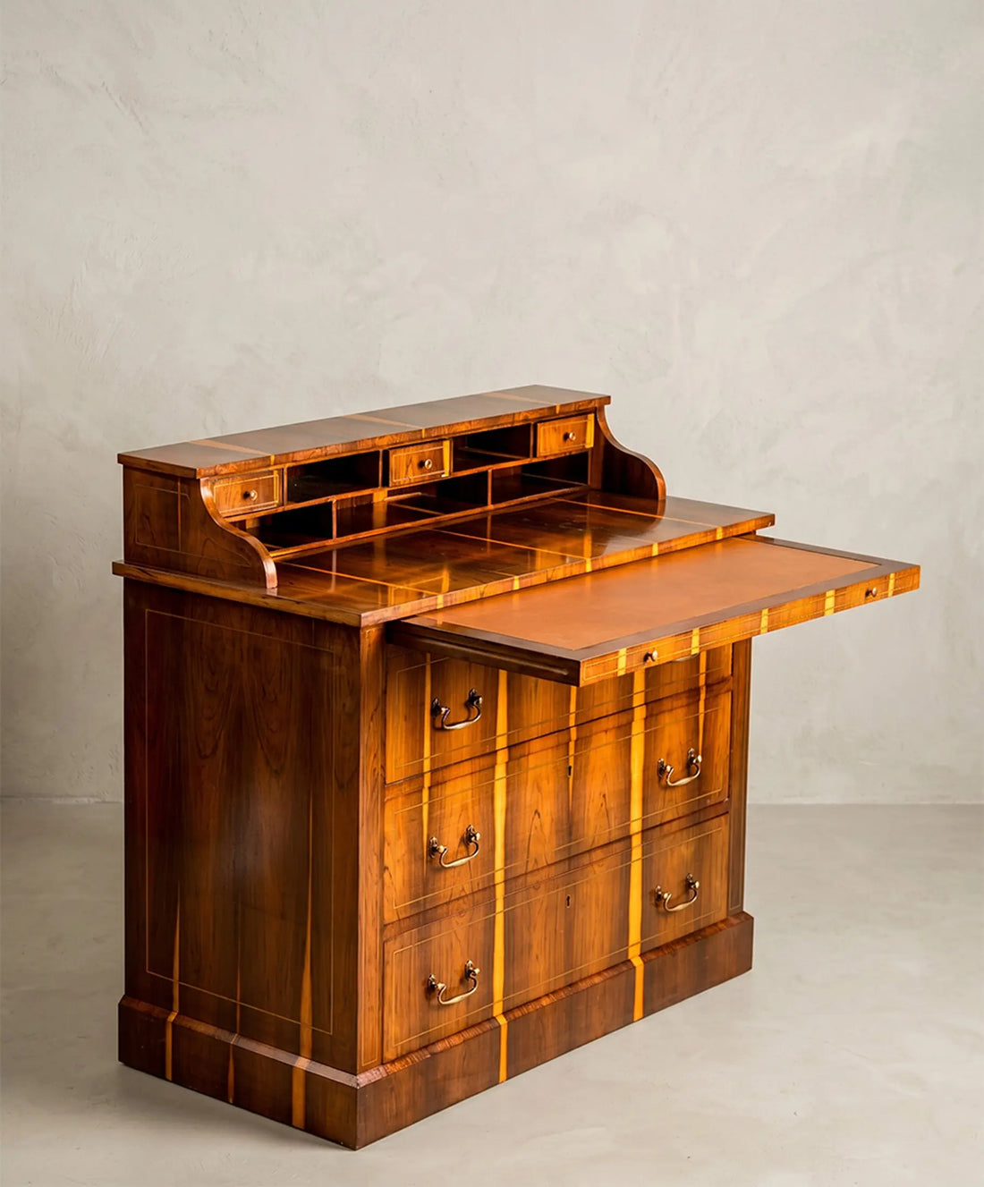 Cómoda-Escritorio vintage en madera con bandeja extraíble y Marquetería