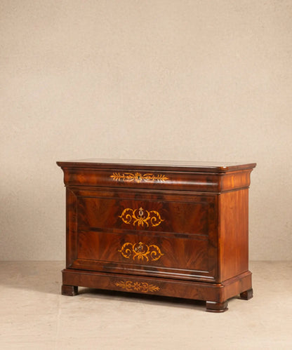 Cómoda Antigua en caoba de pluma con marquetería floral (Finales S. XIX)