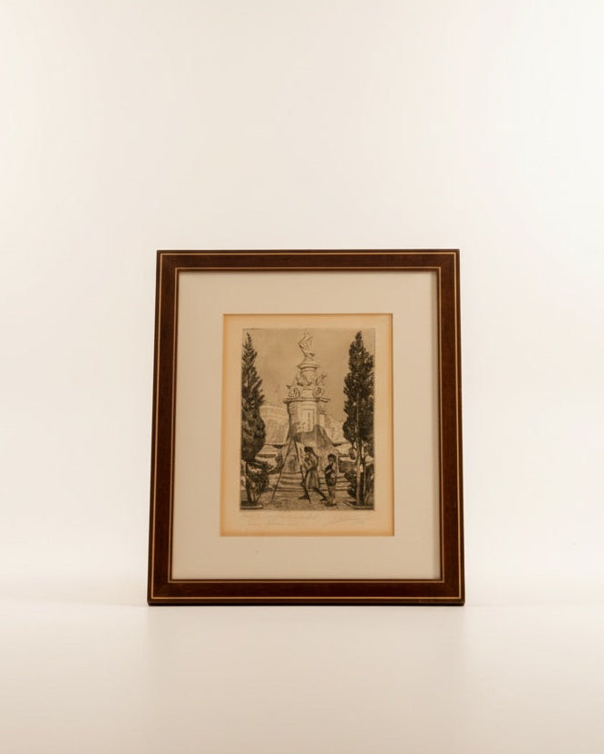 Grabado Fuente de Apolo de Madrid 1960