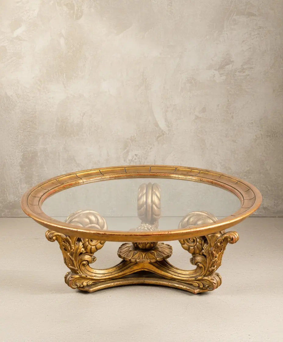 Mesa de centro circular de madera y pan de oro Antique arte y decoracion