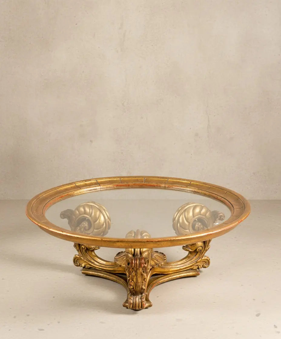 Mesa de centro circular de madera y pan de oro Antique arte y decoracion