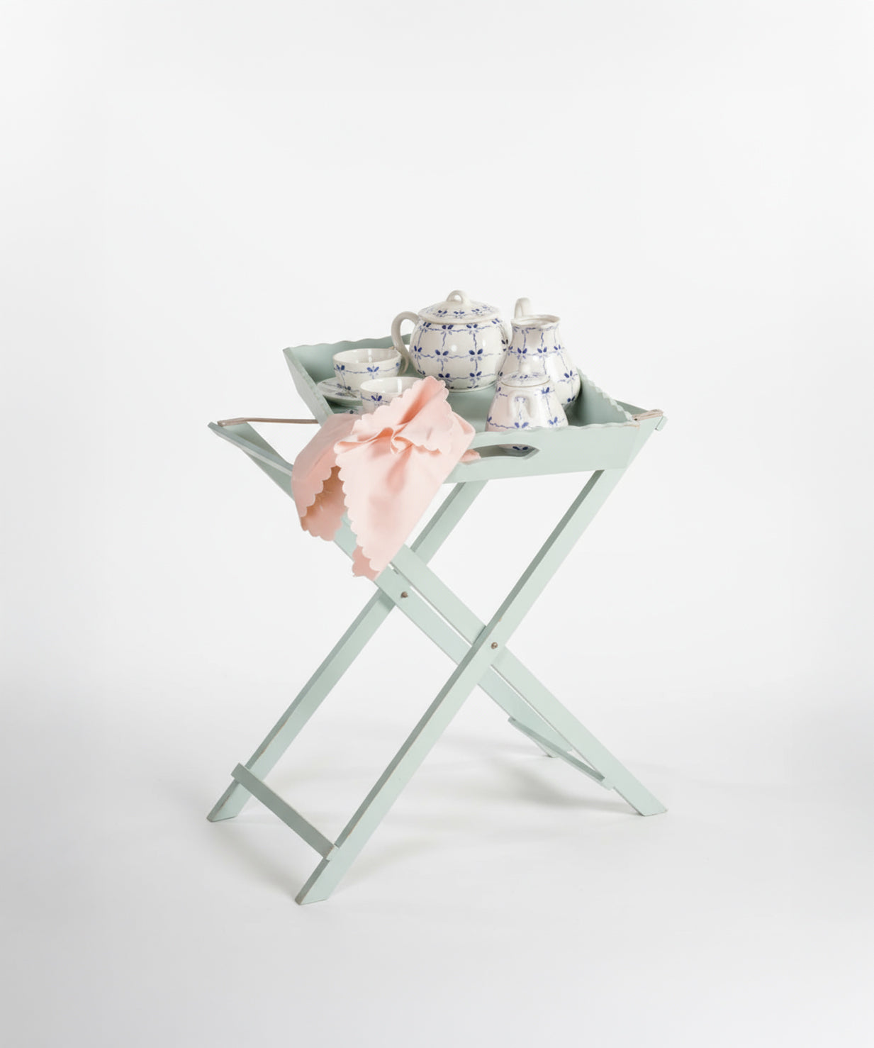 Folding side table with tray