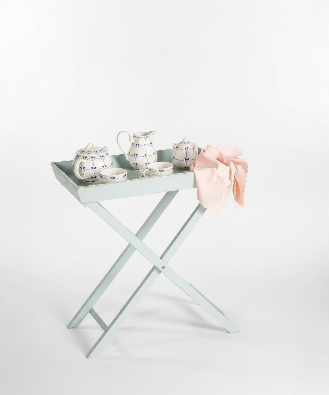 Folding side table with tray