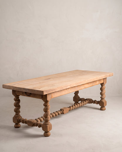 Mesa de Comedor de Roble Macizo de 220 cm | Patas Salomónicas, Francia