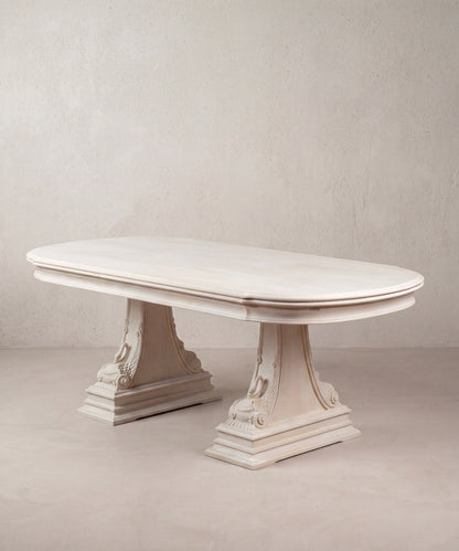 Mesa de Comedor Extensible con Cisnes Tallados | Estilo Imperio en Haya Maciza