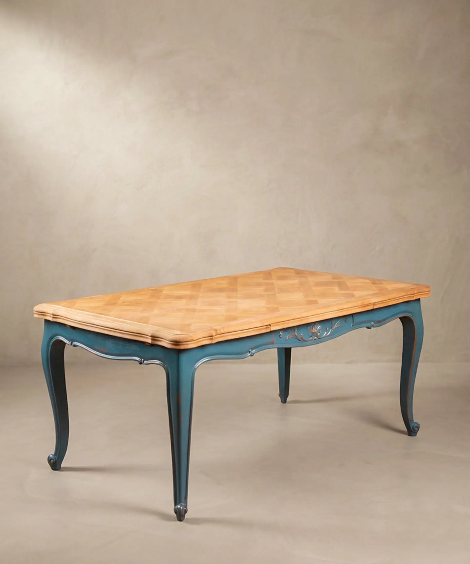 Mesa de Comedor Extensible con Parqué Versalles | Estilo Luis XV en Azul