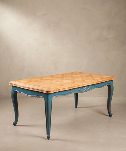 Mesa de Comedor Extensible con Parqué Versalles | Estilo Luis XV en Azul
