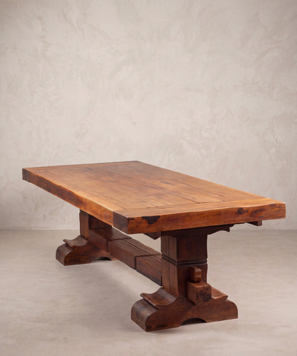 Mesa de comedor monasterio de teca vista en perspectiva — Antique Arte y Decoración